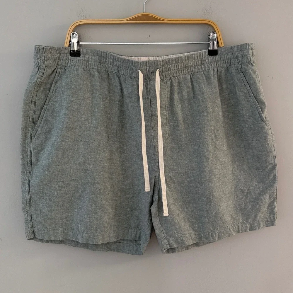J.Crew Mens XXL Grey Linen Cotton Blend Elastic Drawstring Dock Shorts 6